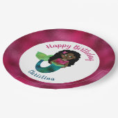 女の子の黒い人魚フェイクなホイルのアフリカ系アメリカ人の子供 ペーパープレート (アングル)