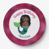 女の子の黒い人魚フェイクなホイルのアフリカ系アメリカ人の子供 ペーパープレート (正面)