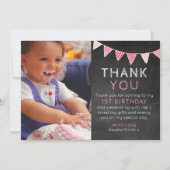 女の子の黒板の旗布の誕生日のサンキューカード サンキューカード (正面)