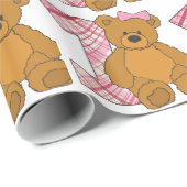 女の子の1の幸せな第1誕生日くまおよびピンクの弓 ラッピングペーパー (ロールコーナー)