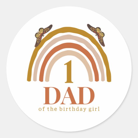 女の子の1歳の誕生日をお祝いするパパ ラウンドシール (正面)