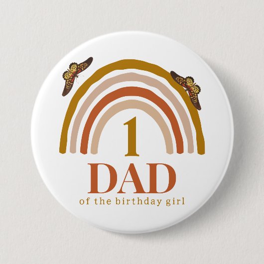 女の子の1歳の誕生日をお祝いするパパ 缶バッジ (正面)