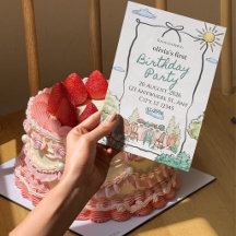 女の子の1歳の誕生日パーティーの招待状カード