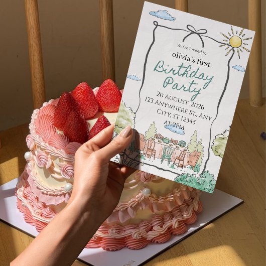 女の子の1歳の誕生日パーティーの招待状カード 招待状