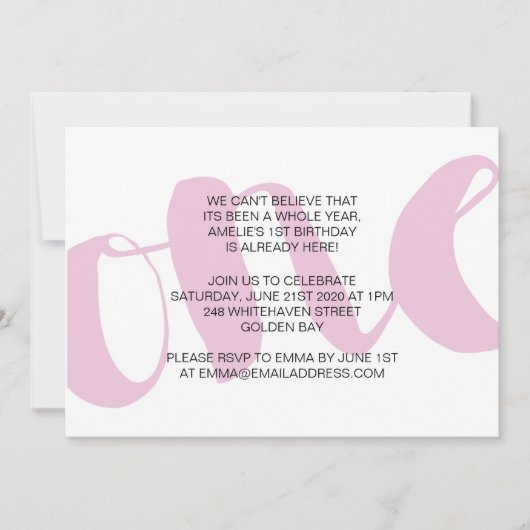 女の子の1歳の誕生日パーティー招待状 招待状 (正面)