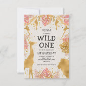 女の子の1歳の誕生日ピンクエクルサファリ 招待状 (正面)