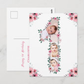 女の子の1歳の誕生日写真コラージュ ピンクの花 ポストカード (正面/裏面)