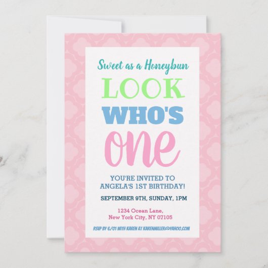 女の子の1歳の誕生日招待状の言葉 招待状 (正面)