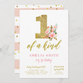 女の子の1歳の誕生日招待状、グリッター付きのワンダフルなもの 招待状 (正面/裏面)