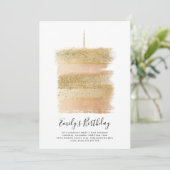 女の子の1歳の誕生日招待状 ゴールドケーキ 輝く 1歳 招待状 (スタンド正面)