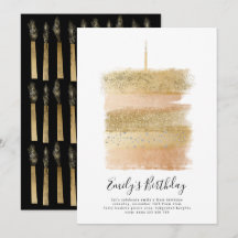 女の子の1歳の誕生日招待状 ゴールドケーキ 輝く 1歳