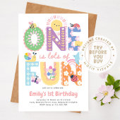 女の子の1歳の誕生日招待状 ワンは楽しい 招待状