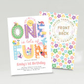 女の子の1歳の誕生日招待状 ワンは楽しい 招待状
