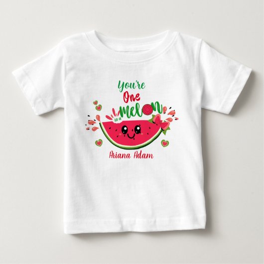 女の子の1歳の誕生日　すいかワンメロン ベビーTシャツ (正面)