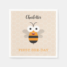 女の子の1歳の誕生日 初めてのBee-Day かわいいミツバチ スタンダードカクテルナプキン