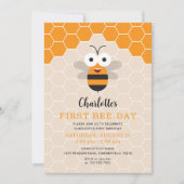 女の子の1歳の誕生日 初めてのBee-Day 可愛いハチ 招待状 (正面)