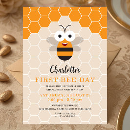 女の子の1歳の誕生日 初めてのBee-Day 可愛いハチ 招待状