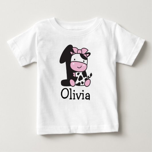 女の子の1歳の誕生日 牛のナンバー1 Tシャツ (正面)