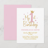 女の子の1歳誕生日ピンクの招待状 招待状 (正面/裏面)