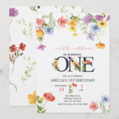 女の子の1歳誕生日 | ワイルドフラワー招待状 招待状 (正面/裏面)