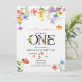 女の子の1歳誕生日 | ワイルドフラワー招待状 招待状 (スタンド正面)