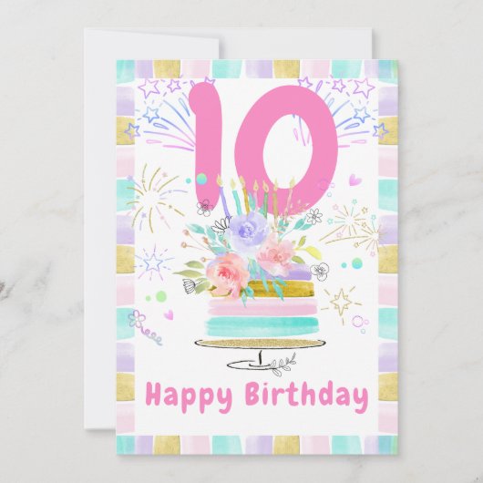 女の子の10歳の誕生日カード サンキューカード (正面)