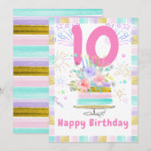 女の子の10歳の誕生日カード サンキューカード (正面/裏面)