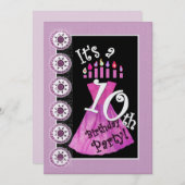 女の子の10歳の誕生日パーティー招待状 ピンクのキャンドル 招待状 (正面/裏面)