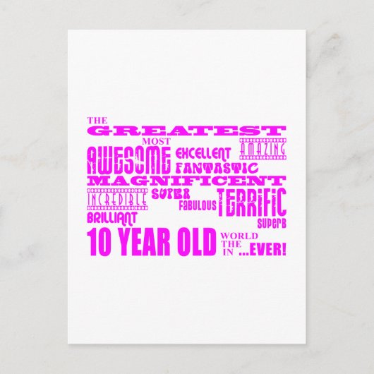 女の子の10歳の誕生日 : ピンクが最高の10歳 ポストカード (正面)