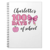 女の子の100日間の学校ピンク鉛筆リボン ノートブック (正面)