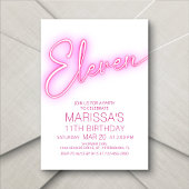 女の子の11歳のネオンピンクの誕生日 招待状