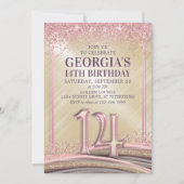 女の子の14歳の誕生日招待状 招待状 (正面)