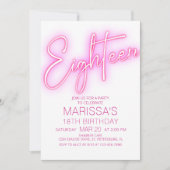 女の子の18歳のネオンピンクの誕生日 招待状 (正面)