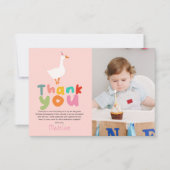 女の子の2歳のシリ-・ガチョウの誕生日写真 サンキューカード (正面)
