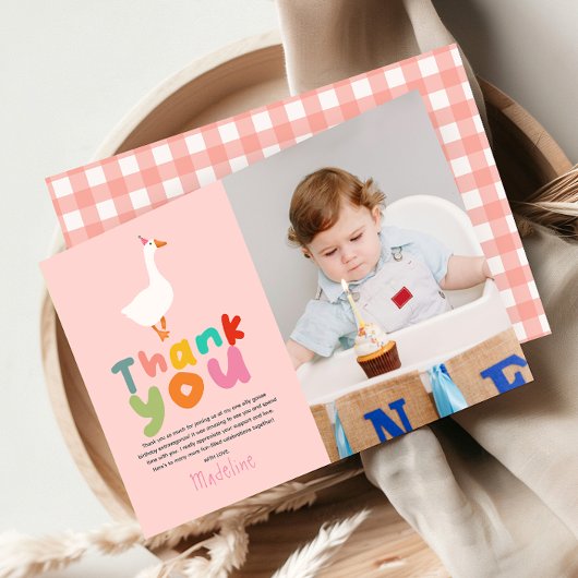 女の子の2歳のシリ-・ガチョウの誕生日写真 サンキューカード