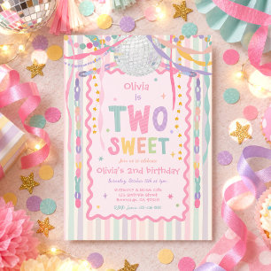 女の子の2歳の誕生日パーティーにぴったりなお菓子の世界 招待状