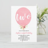 女の子の2歳の誕生日ピンク風船 招待状 (スタンド正面)