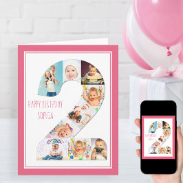 女の子の2歳の誕生日フォトコラージュ 2 カード