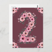 女の子の2歳の誕生日 ピンクの花 緑の葉 ポストカード (正面/裏面)