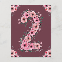 女の子の2歳の誕生日 ピンクの花 緑の葉 ポストカード