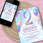 女の子の2歳の誕生日 レインボーバルーン招待状 招待状