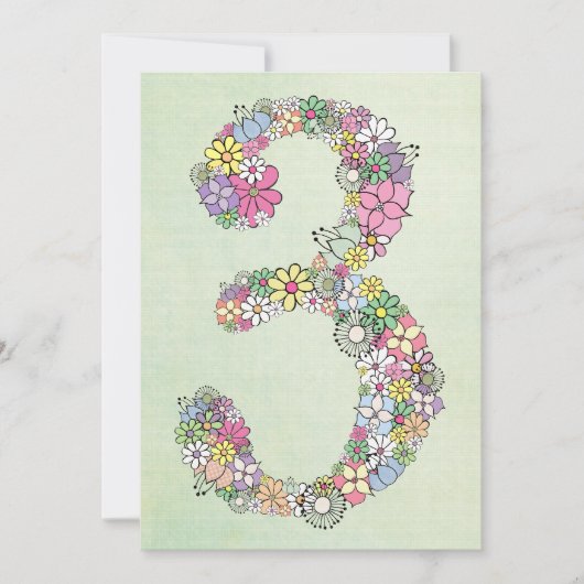 女の子の3歳の誕生日パーティー オーダーメイド 招待状 (正面)