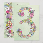 女の子の3歳の誕生日パーティー オーダーメイド 招待状 (正面/裏面)