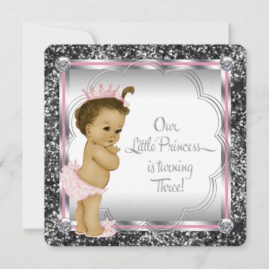 女の子の3歳の誕生日パーティー 招待状 (正面)