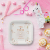 女の子の3歳の誕生日会にぴったりな「Tea for Three Birthday」パーティー ペーパープレート (パーティー)
