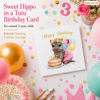 女の子の3歳の誕生日 おチュチュを着たハッピーなカポックのカード