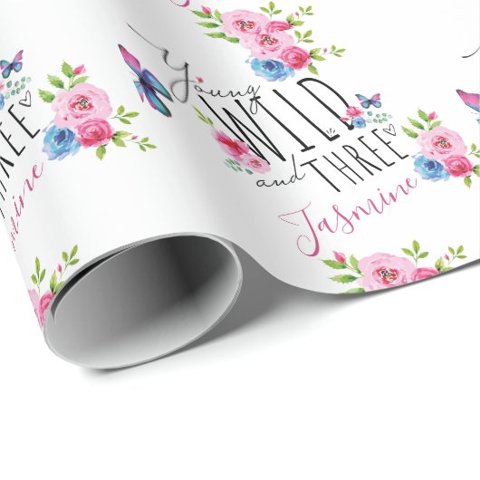 女の子の3番目の誕生日の花の名前バタフかわいらしライ ラッピングペーパー (ロールコーナー)