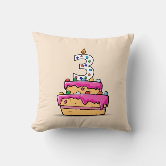 女の子の3rd誕生日、甘いピンクケーキの3つ クッション (正面)