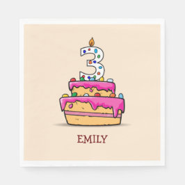 女の子の3rd誕生日、甘いピンクケーキの3つ スタンダードランチョンナプキン