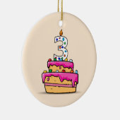 女の子の3rd誕生日、甘いピンクケーキの3つ セラミックオーナメント (右)